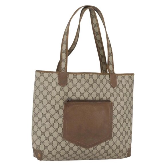 GUCCI GG Supreme Tote Bag PVC Leather Beige Gold
